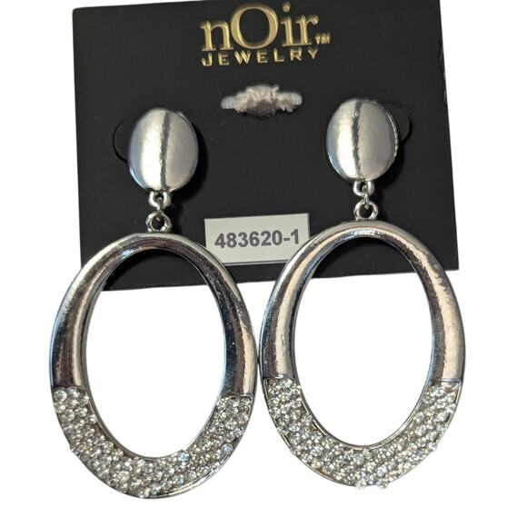 nOir Jewelry Jewelry - nOir Oval Mottled Silver Rhinestone Hoop Earrings